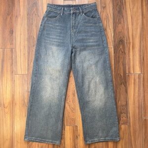 High Rise Straight Leg Jeans Medium Wash Denim Pants